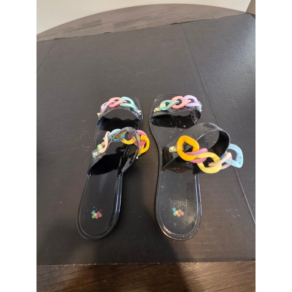 Palms Black Jelly Slide Sandals Pastel Multi Color Chain Link Square Toe Size 12